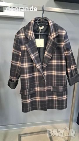 Карирано Плътно Дълго Сако