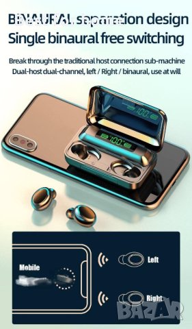 Bluetooth слушалки TWS F9, Powebank, 1500mAh, снимка 7 - Bluetooth слушалки - 40542457