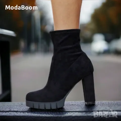 Боти на ток - Велур, снимка 2 - Дамски боти - 48821877