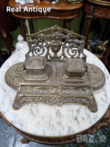 Стара прекрасна антикварна голяма френска бронзова мастилница , снимка 2 - Антикварни и старинни предмети - 51315526