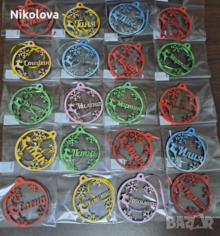 Цветна персонализирана коледна топка с име – дървена украса за елха и подарък , снимка 7 - Декорация за дома - 52277349