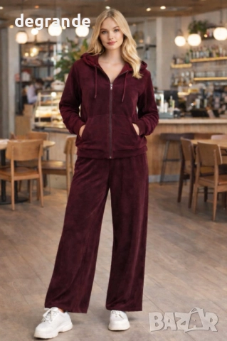 Кадифен Дамски Екип в Синьо Сиво Черно Бордо, снимка 5 - Спортни екипи - 52849162