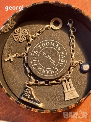 сребърна гривна Thomas sabo Charm club със 5 талисманчета , снимка 3 - Гривни - 52591368