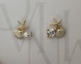 обеци с морска звезда перличка и камъче , снимка 1 - Обеци - 41639826