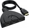 3-портов HDMI сплитер, 3xHDMI(f) -> HDMI(m), 3 входа - 1изход, (HD 1080P 3D HDTV, Blu-Ray, DVD, PS4/, снимка 1 - Кабели и адаптери - 36013499