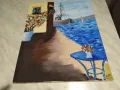 Картина пейзаж акрилни бои Кораб в морето 33х47см, снимка 2
