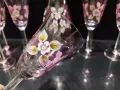 ретро стъклени чаши и гарафа Бохемия Чехословакия цветно розово стъкло , снимка 4