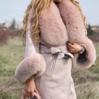Палто от алпака кашмир вълна и естествен косъм яка от лисица, снимка 3 - Палта, манта - 34092681