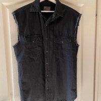 Дънкова нова мъжка черна риза без ръкави Zara S/M , снимка 6 - Ризи - 41773533