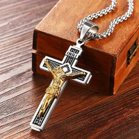 Кръст Колие Иисус Христос Разпятие - Silver / Gold, снимка 1 - Колиета, медальони, синджири - 36347326