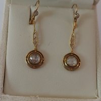 Стари златни дамски обеци с диаманти/Царска Русия,злато проба 56/14 карата, снимка 1 - Обеци - 38825086