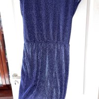 Нова ежедневна елегантна синя еластична рокля рипс лек блясък, снимка 4 - Рокли - 41676352