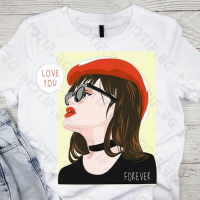 Дамска тениска Motif с цветна щампа жена / Fashion Girl / Love you forever , снимка 1 - Тениски - 44811772