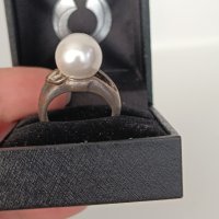 Сребърен пръстен с перла 3В, снимка 2 - Пръстени - 44480339