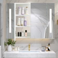 Шкаф за баня с огледало и LED осветление WFBS-BC-D0182WH, снимка 5 - Шкафове - 42412250