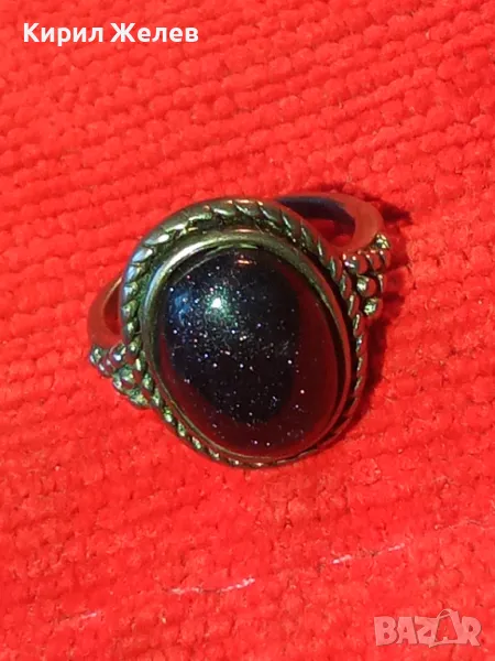 АР ДЕКО СТИЛ ПОСРЕБРЕН МЕДЕН ПРЪСТЕН с ШЛИФОВАН АВАНТЮРИН 46871, снимка 1