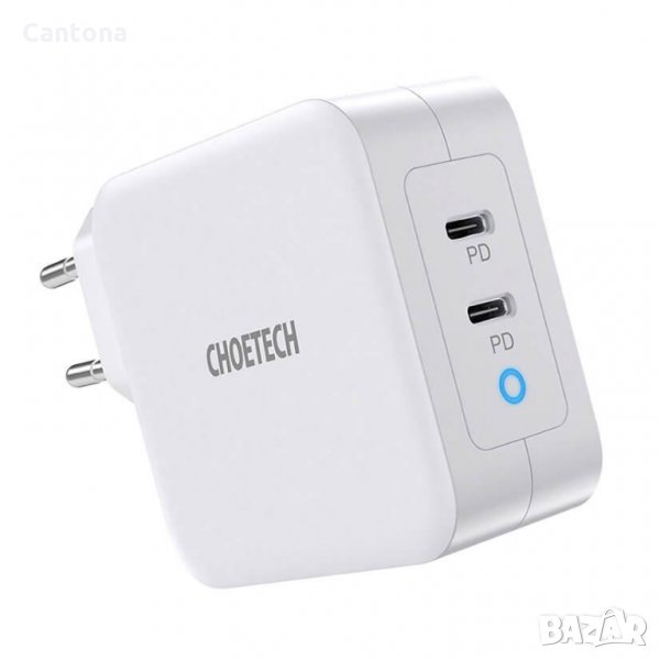 Choetech GaN Fast Charger 100W USB-C PD - 2 x USB-C изхода и с технология за бързо зареждане (бял), снимка 1