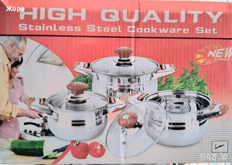 Комплект 3 тенджери ZENG FA със стъклен капак stainless steel, снимка 1