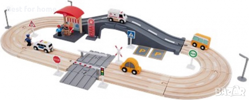 Дървена писта с колички и  аксесоари 41 части от Mini Matters, снимка 1