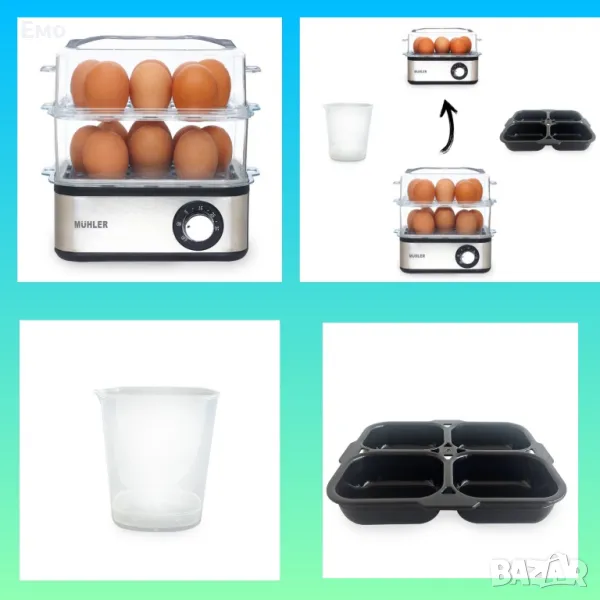 Комбиниран уред за варене на яйца и готвене на пара 2 в 1 , снимка 1