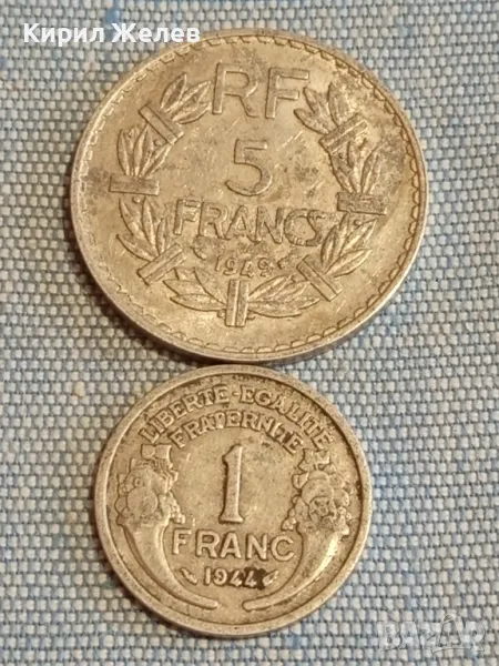 Две монети 5 франка 1949г. Франция - 1 франк 1944г. Франция за КОЛЕКЦИЯ ДЕКОРАЦИЯ 30338, снимка 1