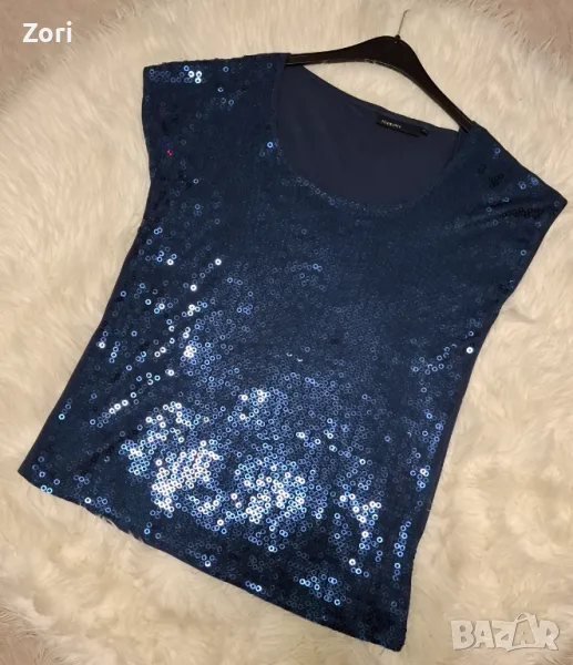 Тъмносиня блуза с тъмносини пайети , снимка 1