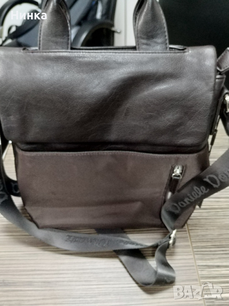 Мъжка чанта естествена кожа и текстил, снимка 1
