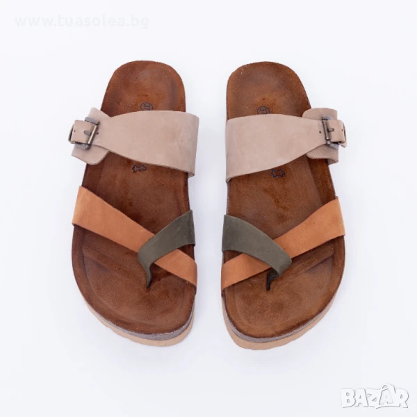 🥁 Намаление - Цветни дамски летни чехли от естествен набук | Марка Tuasolea, снимка 1