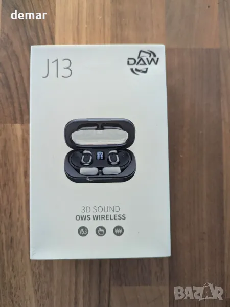 Daw J13 3D Sound Безжични слушалки, Bluetooth V5.3, OWS технология с калъф за зареждане, сребристи, снимка 1