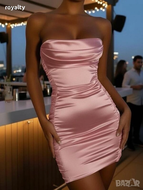 Къса сатенена рокля пепел от рози, снимка 1