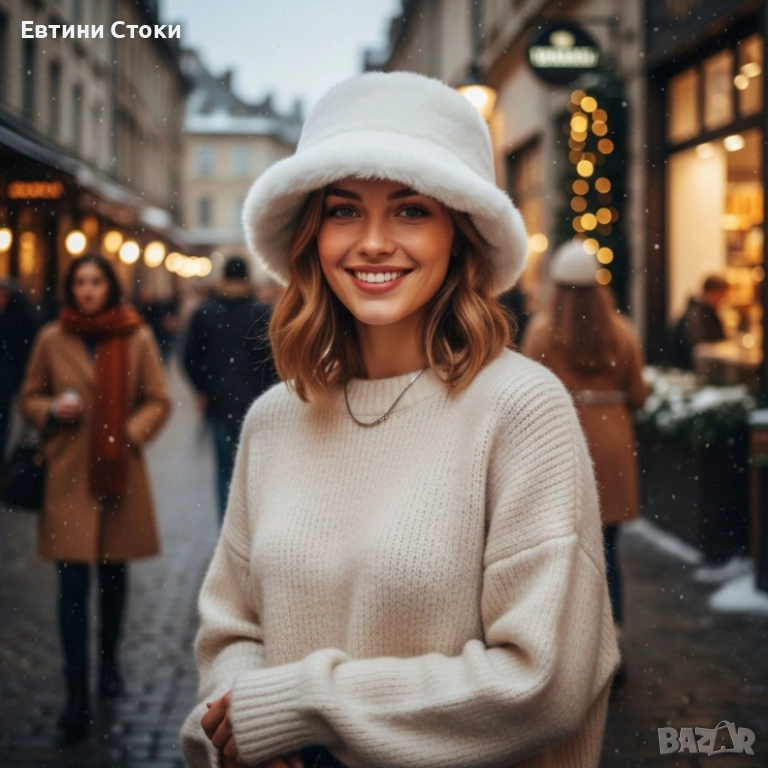 Пухкава дамска зимна шапка стилен клош модел, снимка 1