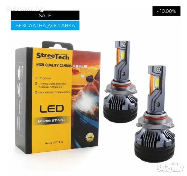 HB3/9005 LED xenon крушки, модел STN1 за 10-24V, 65W, Canbus 6000K, комплект, БЕЗПЛАТНА ДОСТАВКА, снимка 1
