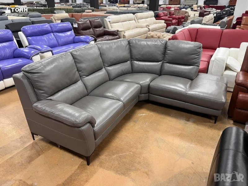 ПРОМОЦИЯ!!! Сив ъглов кожен диван "Lucca", снимка 1