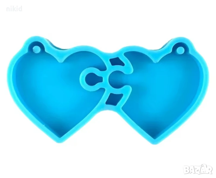Сърце сърца пъзел висулка колие бижу ключодържател силиконов молд форма фондан смола шоколад декор, снимка 1