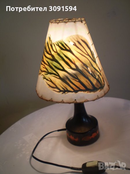 стара керамична лампа със рисуван абажур , снимка 1
