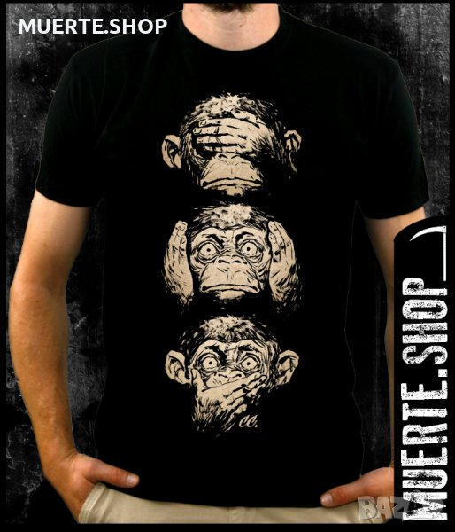 Черна тениска с щампа 3 WISE MONKEYS, снимка 1