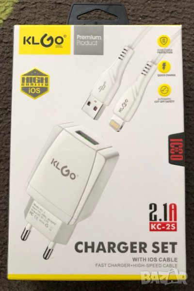 iPhone зарядно и кабел KLGO KC-2S, висок клас, снимка 1