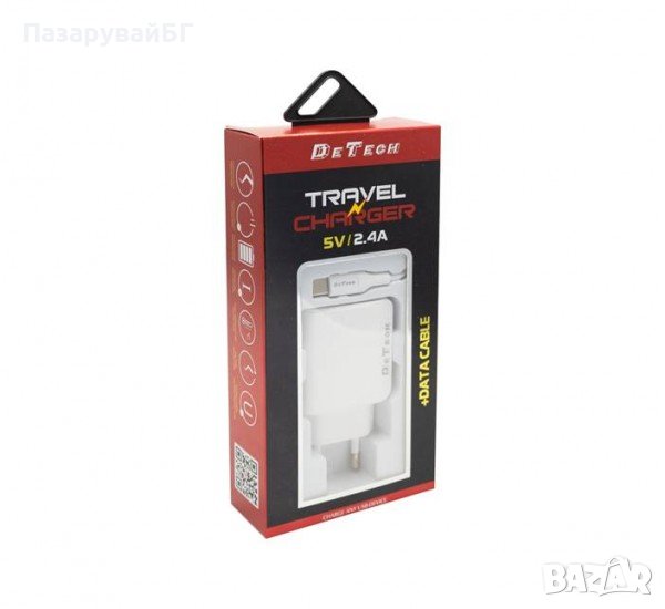 Мрежово зарядно DETECH за iPHONE 5/5S 6/6s/6s/7/8/x с 2 изхода за USB 5V 2,4A, снимка 1