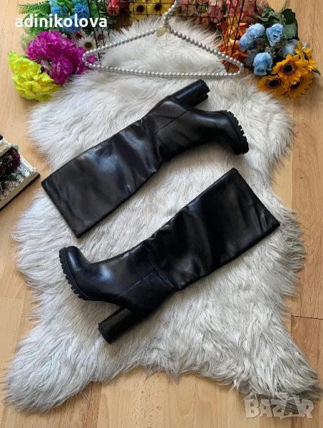 Кожени ботуши с дебел ток, снимка 1