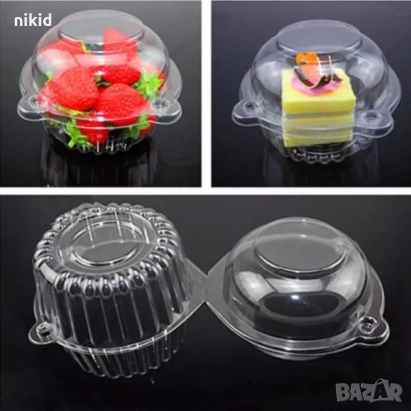 прозрачна кръгла кутия с капак пластмасова полистирол 160 мл за храна десерти салата мъфин кексче, снимка 1