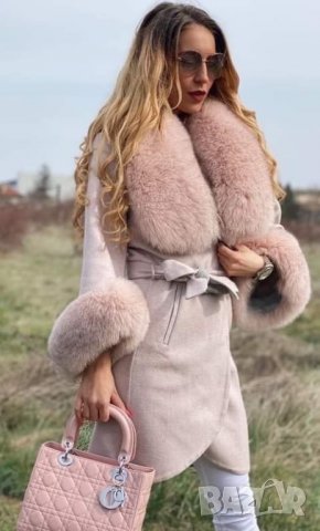 Палто от алпака кашмир вълна и естествен косъм яка от лисица, снимка 3 - Палта, манта - 34092681