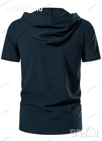 Мъжка модна едноцветна тениска с  качулка и къс ръкав, 2цвята, снимка 11 - Тениски - 41511739