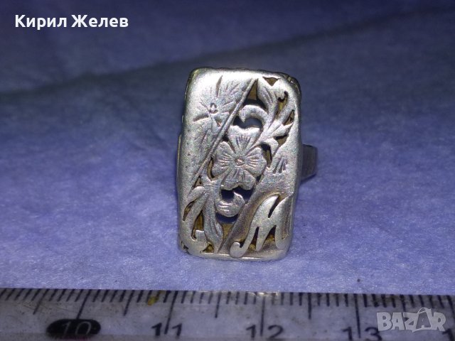 РАЗКОШЕН Старинен АРТ НУВО ФЛОРАЛЕН Регулируем СРЕБЪРЕН ПРЪСТЕН с Буква М Висока ПРОБА СРЕБРО 40645, снимка 11 - Антикварни и старинни предмети - 42656986