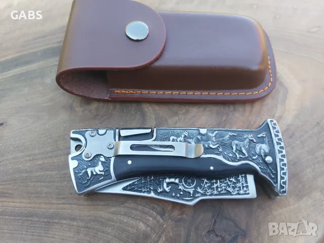 Масивен сгъваем ловен нож Columbia с гравирано острие и дръжка А3189 , снимка 4 - Ножове - 50095345