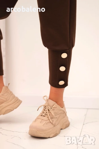 Дамски панталон butter с декоративни копчета и кафяв колан, снимка 5 - Панталони - 51683266