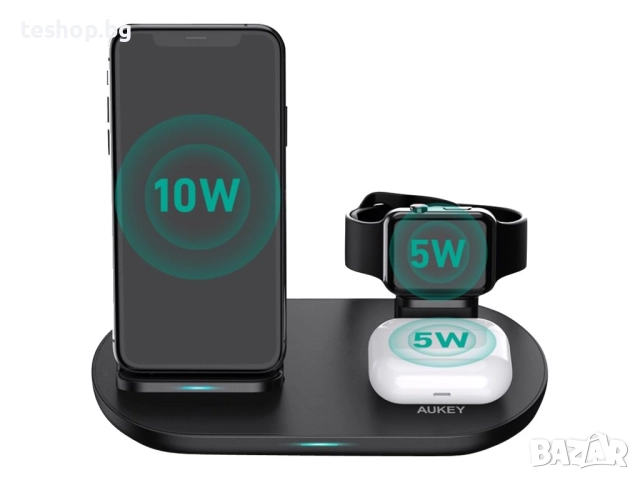 Безжично зарядно със стойка за телефон, смарт часовник Aukey LC-A3, снимка 2 - Безжични зарядни - 52263361