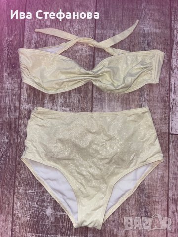 Нов висока талия светло зелен светло резедав бански костюм сет от две части брокат лек блясък , снимка 14 - Бански костюми - 40761480