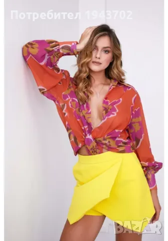 Ефирна дамска риза в оранжев цвят 1726 FASARDI, снимка 4 - Ризи - 47752166