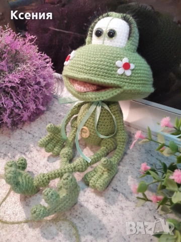 Плетена играчка Жаба, ръчно изработени, прекрасен подарък, снимка 2 - Плюшени играчки - 52063588