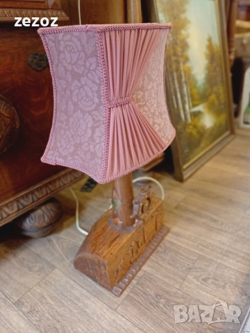Лампа ретро дърво-1958г., снимка 4 - Настолни лампи - 53364641